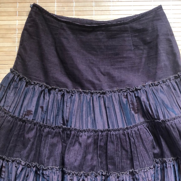 Chocolate brown crepe and corduroy tiered skirt - Picture 4 of 14
